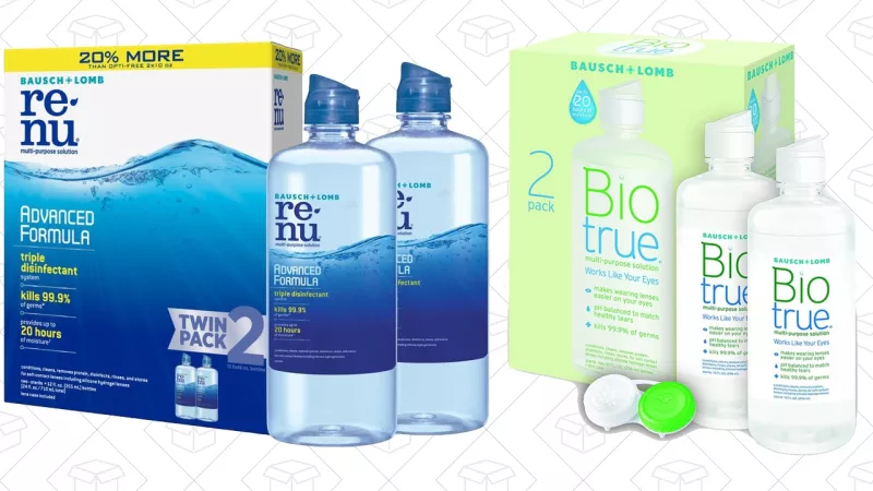 2-Pack ReNu Contact Solution | $9 | Amazon | Clip the $5 coupon and use Subscribe & Save2-Pack Biotrue Contact Solution | $11 | Amazon | Clip the $5 coupon and use Subscribe & Save